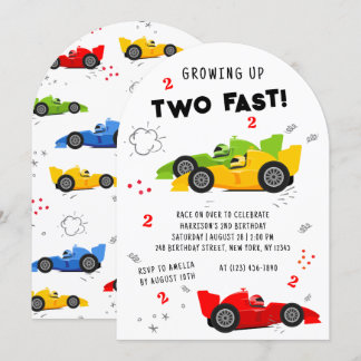 Zwei schnelle 2. Geburtstagskinder Racing Cars Einladung