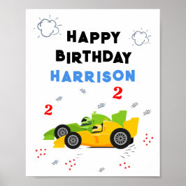 Zwei schnelle 2. Geburtstagskinder Rennwagen Name Poster