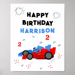 Zwei schnelle 2. Geburtstagskinder Rennwagen Name Poster