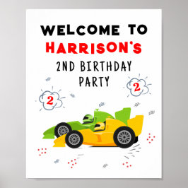 Zwei schnelle 2. Geburtstagskinder Rennwagen Name Poster