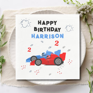 Zwei schnelle 2. Geburtstagskinder Rennwagen Name Serviette