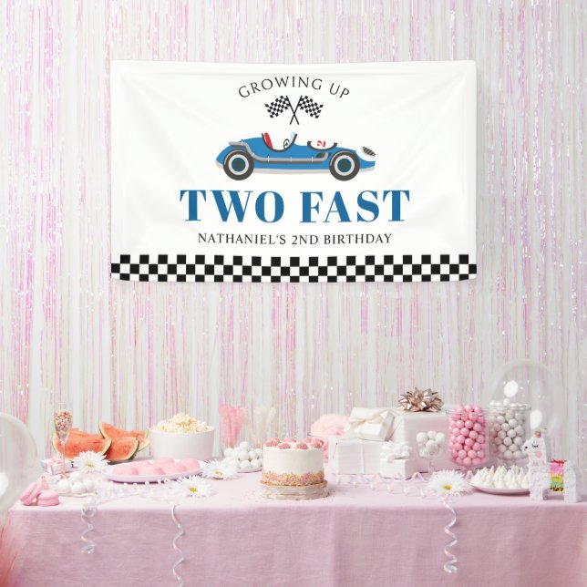 Zwei schnelle blaue Rennwagen zum Geburtstag wachs Banner (Party)