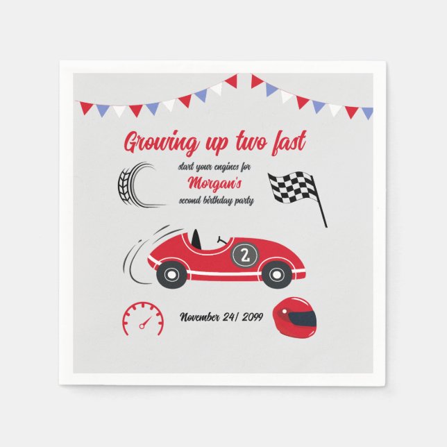 Zwei schnelle festliche Red Race Car zum Geburtsta Serviette (Vorderseite)