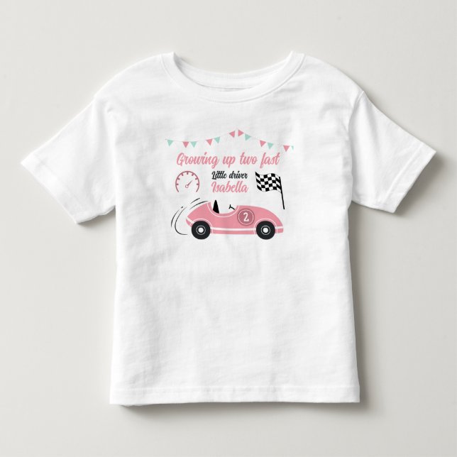 Zwei schnelle festliche rosa Rennwagen zum Geburts Kleinkind T-shirt (Vorderseite)