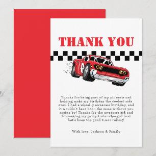 Zwei schnelle moderne Red Race Car Boy 2. Geburtst Dankeskarte