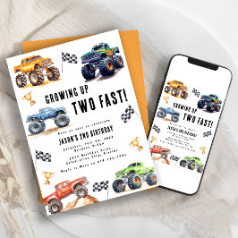 Zwei schnelle Monster Trucks 2. Geburtstag Party Einladung