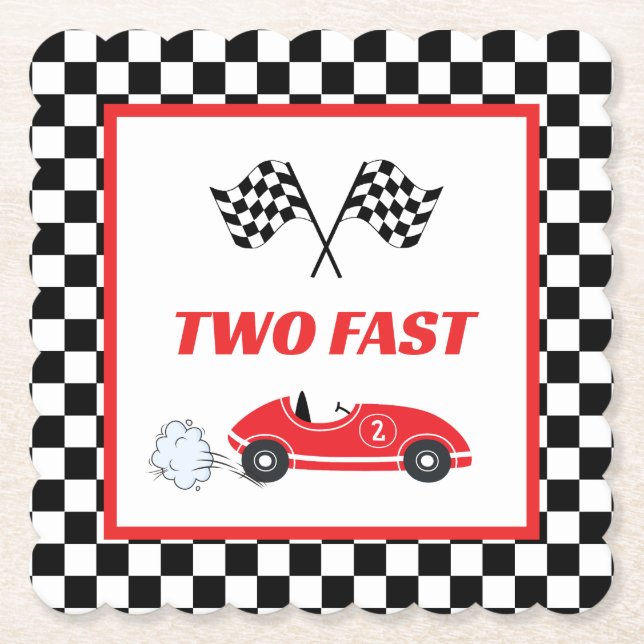 Zwei schnelle Red Retro Rennwagen Thema Junge Gebu Untersetzer (Vorderseite)