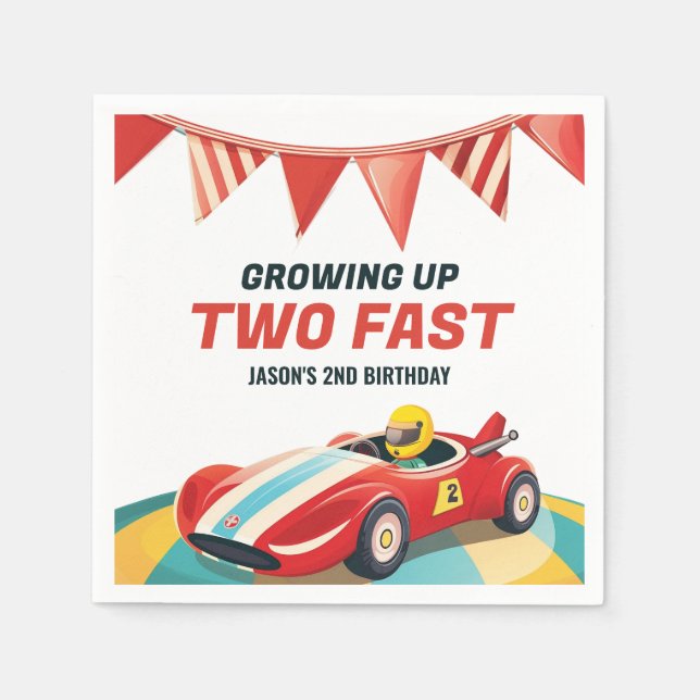 Zwei schnelle Rennwagen am 2. Geburtstag Serviette (Vorderseite)