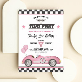 Zwei schnelle Retro-Rosa-Rennwagen Mädchen 2. Gebu Einladung