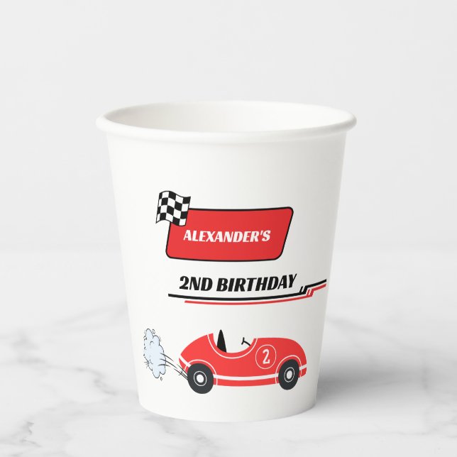 Zwei schnelle rote Rennwagen Junge 1. Geburtstag Pappbecher (Vorderseite)