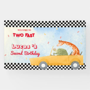 Zwei schnelle Schildkröte Giraffe Race Auto 2. HBD Banner
