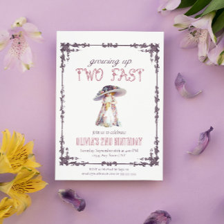 Zwei schnelle Vintage Geburtstagsmädchen wachsen Einladung