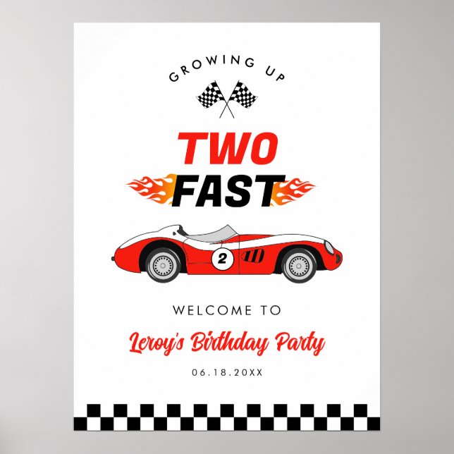 Zwei schnelle Vintage Rennwagen Junge 2. Geburtsta Poster (Vorne)