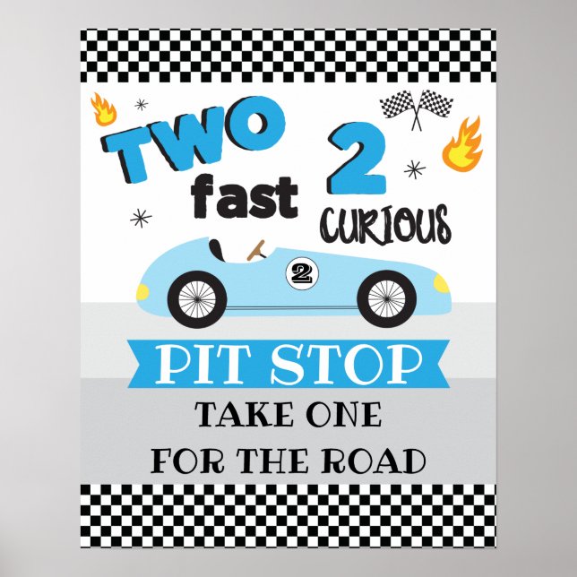 Zwei schnelles 2-Racecar Geburtstagszeichen Poster (Vorne)
