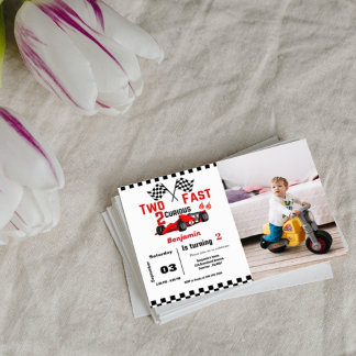 Zwei Schnellrennen Boy 2. Geburtstag Party Einladung
