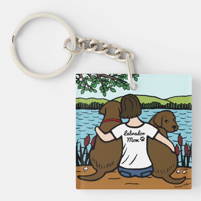 Zwei Schokolade Labradors und Mama Schlüsselanhänger (Vorderseite)