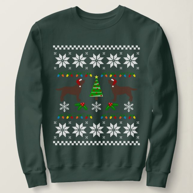 Zwei Schokolade Labradors Weihnachtsmuster Sweatshirt (Design vorne)