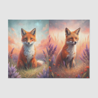 Zwei schöne Fuchsbilder mit violetten Blumen Seidenpapier