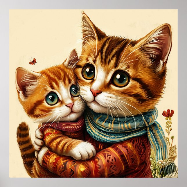 Zwei schöne Katzen umarmt Poster (Vorne)