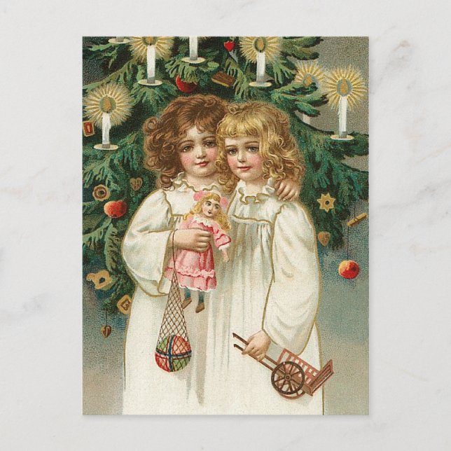 Zwei schöne Mädchen Feiertagspostkarte (Vorderseite)