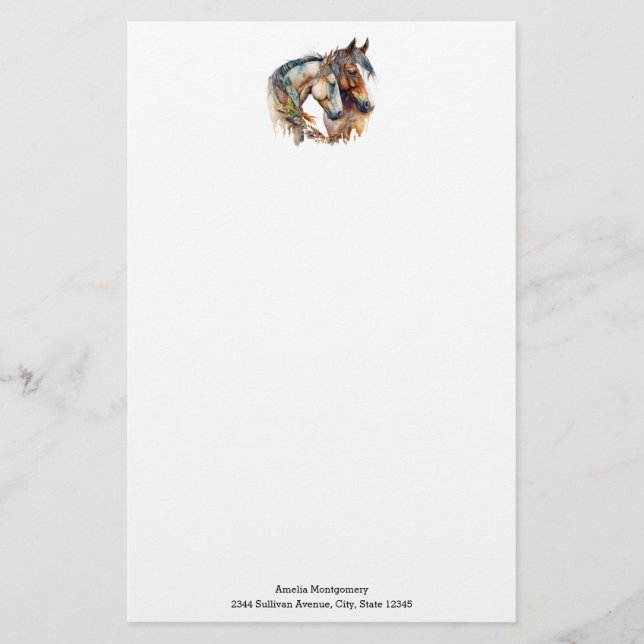 Zwei schöne Pferde Western Boho Briefpapier (Vorderseite)