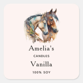 Zwei schöne Pferde Western Boho Candle Business Quadratischer Aufkleber