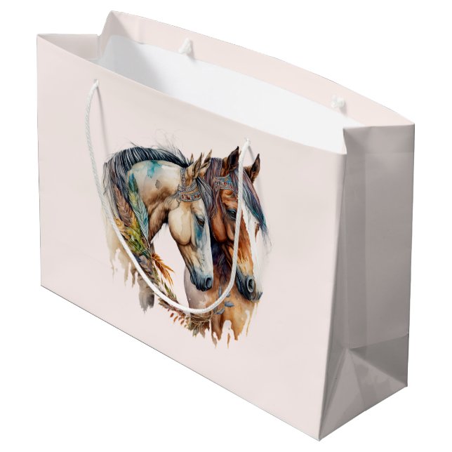 Zwei schöne Pferde Western Boho Große Geschenktüte (Rückseite Schrägansicht)