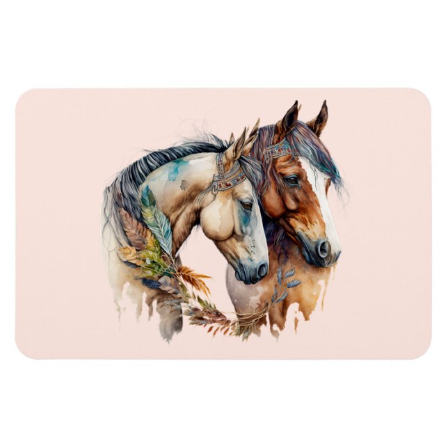 Zwei schöne Pferde Western Boho Magnet (Horizontal)