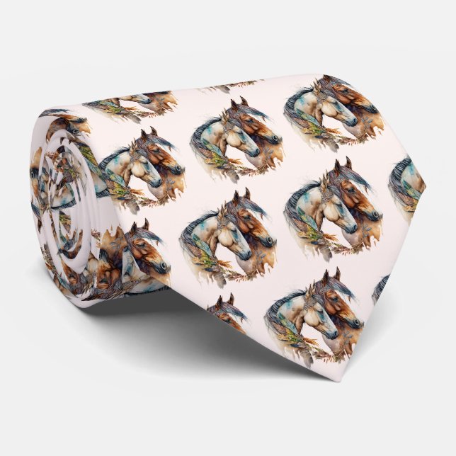 Zwei schöne Pferde Western Boho Pattern Krawatte (Gerollt)