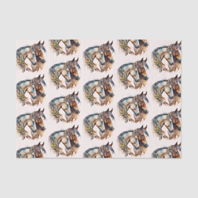 Zwei schöne Pferde Western Boho Pattern Seidenpapier (Vorderseite)