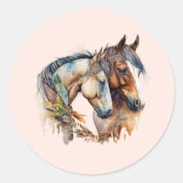 Zwei schöne Pferde Western Boho Runder Aufkleber