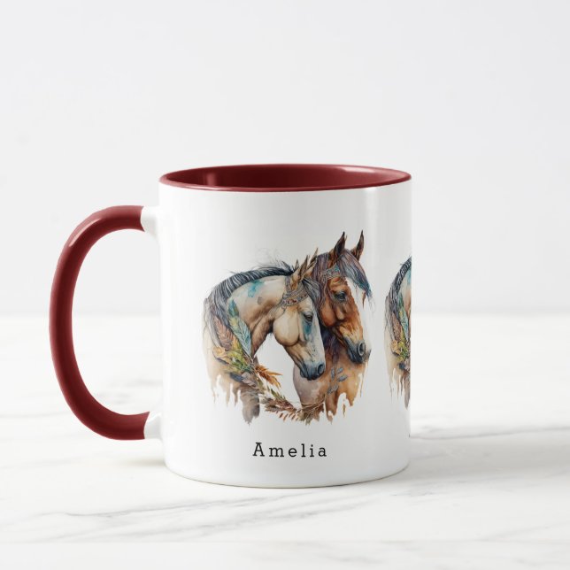 Zwei schöne Pferde Western Boho Tasse (Links)