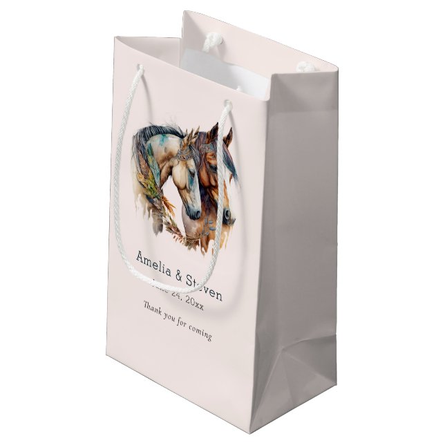 Zwei schöne Pferde Western Boho Wedding Kleine Geschenktüte (Rückseite Schrägansicht)