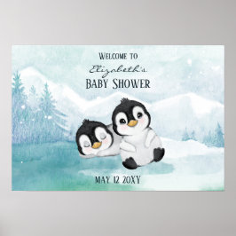 Zwei schöne Pinguine Illustration Baby Dusche Poster
