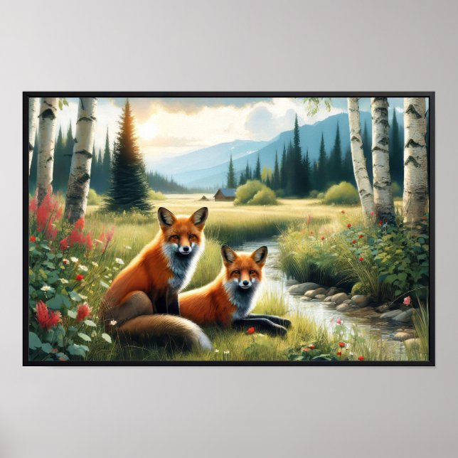 Zwei schöne rote Füchse stehen Poster (Vorne)