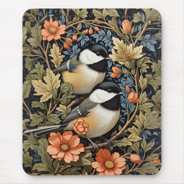 Zwei schöne schwarz gekappte Chickadees Mousepad (Vorne)