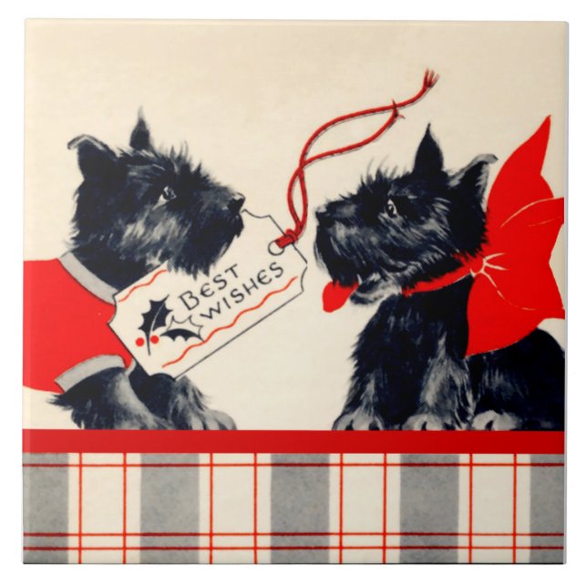 Zwei schottische Hunde, Black Scottish Terrier Orn Fliese (Vorderseite)