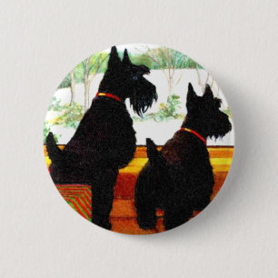 Zwei schottische Hunde zu Weihnachten Button