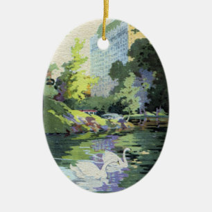 Zwei Schwäne im Central Park See Keramikornament