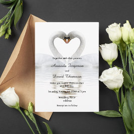 Zwei Schwäne in der Liebe weiße Hochzeitskarte Einladung