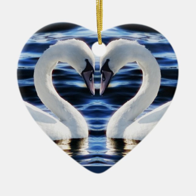 Zwei Schwäne Keramik Ornament (Vorne)