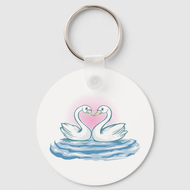 Zwei Schwäne schwimmen Schlüsselanhänger (Vorderseite)