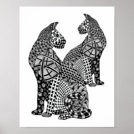 Zwei schwanggelige schwarze und weiße Katzen Poster