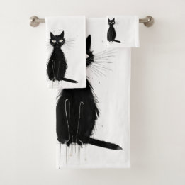 Zwei schwarze Katzen Badhandtuch Set