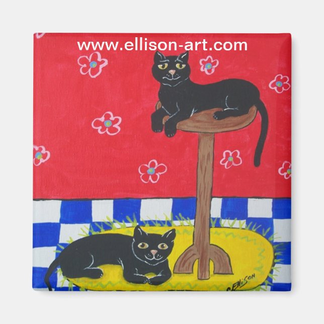 Zwei Schwarze Katzen Magnet (Vorne)