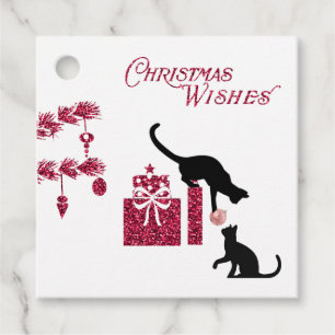Zwei schwarze Katzen mit Geschenken und Ziergesche Geschenkanhänger