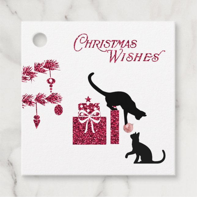 Zwei schwarze Katzen mit Geschenken und Ziergesche Geschenkanhänger (Vorderseite)