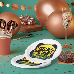 Zwei schwarze Katzen Pappteller