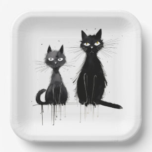 Zwei schwarze Katzen Pappteller