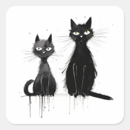 Zwei schwarze Katzen Quadratischer Aufkleber